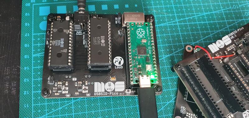 USBSID-Pico v0.2 assembled board with revised audio output