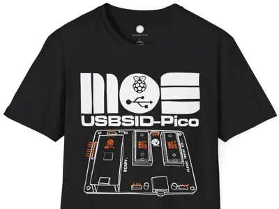 USBSID-Pico fan t-shirt design featuring the logo and board